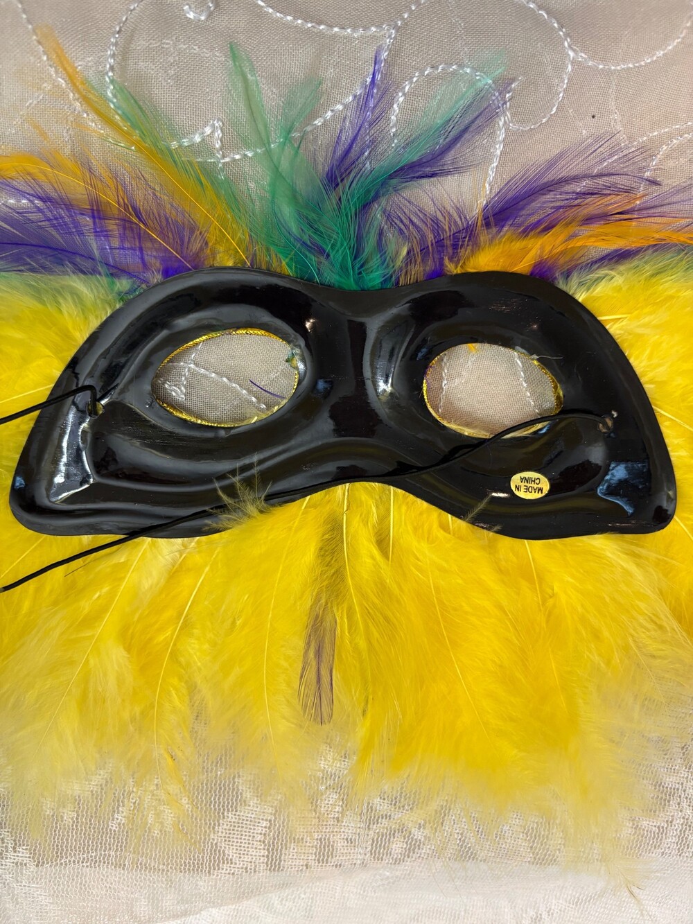 Feather Mask Yellow Green Purple Mardi Gras Masquerade Accessory
